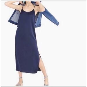 J Crew Navy Blue Satin Midi Slip Dress S
